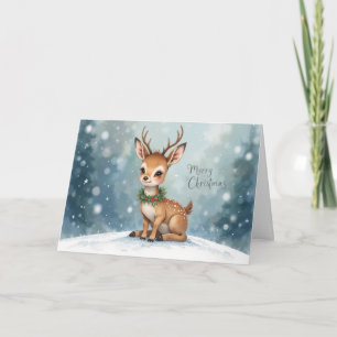 Cute Baby Reindeer Christmas Snowy Winter Magic Card