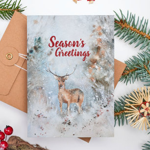 Cute Baby Reindeer Elegant Watercolor Christmas Holiday Card