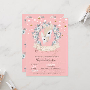 Cute Baby Reindeers Flowers Stars Baby Shower Invitation