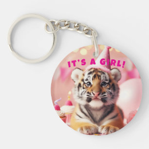 Cute Baby Reveal Girl Pink Baby Tiger Key Ring