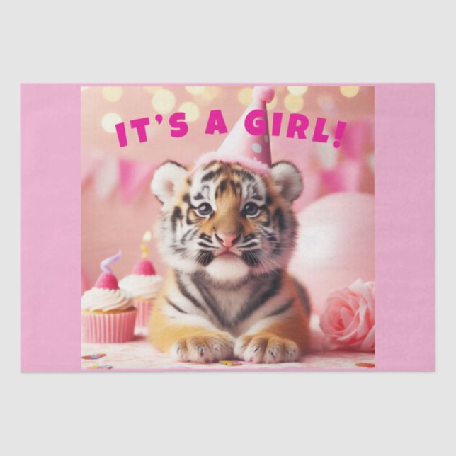 Cute Baby Reveal Girl Pink Baby Tiger Tissue Paper (Front)