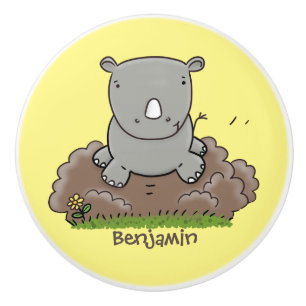 Cute baby rhino cartoon illustration ceramic knob