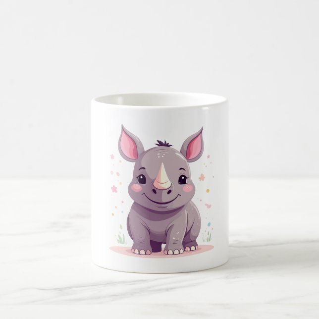Cute Baby Rhino Cartoon Illustration Coffee Mug (Center)
