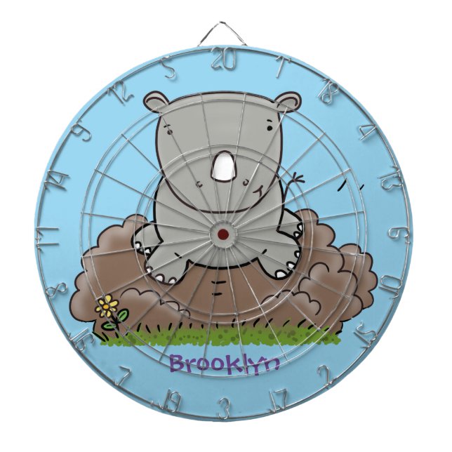 Cute baby rhino cartoon illustration dartboard (Front)