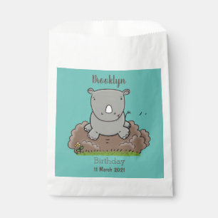 Cute baby rhino cartoon illustration favour bag