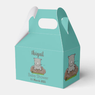 Cute baby rhino cartoon illustration favour box