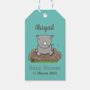 Cute baby rhino cartoon illustration gift tags