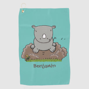 Cute baby rhino cartoon illustration  golf towel