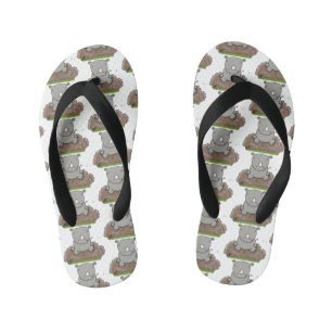 Cute baby rhino cartoon illustration kid's thongs