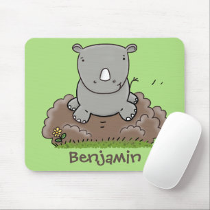 Cute baby rhino cartoon illustration mouse pad