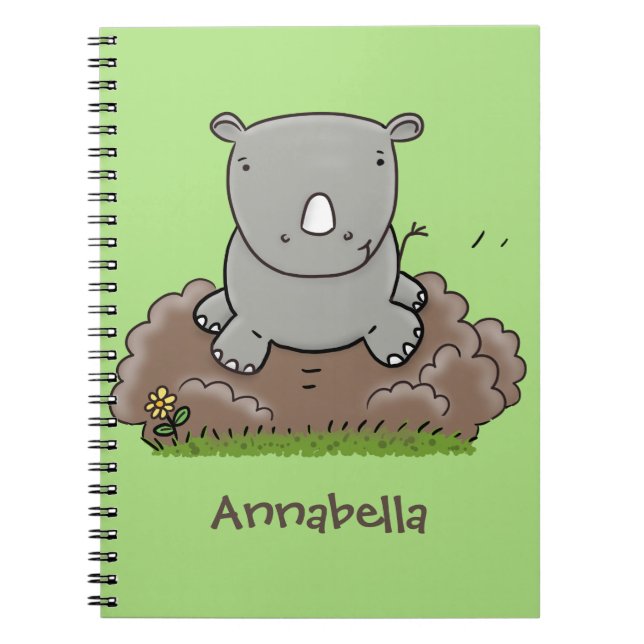 Cute baby rhino cartoon illustration notebook (Front)