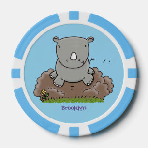 Cute baby rhino cartoon illustration poker chips