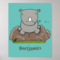 Cute baby rhino cartoon illustration