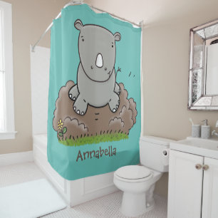 Cute baby rhino cartoon illustration shower curtain
