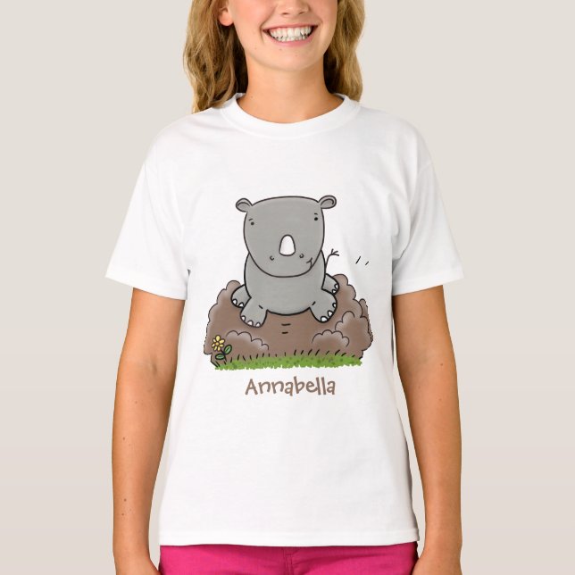 Cute baby rhino cartoon illustration T-Shirt (Front)
