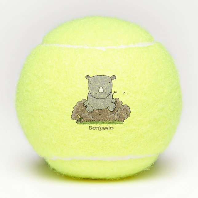 Cute baby rhino cartoon illustration tennis balls (Front)