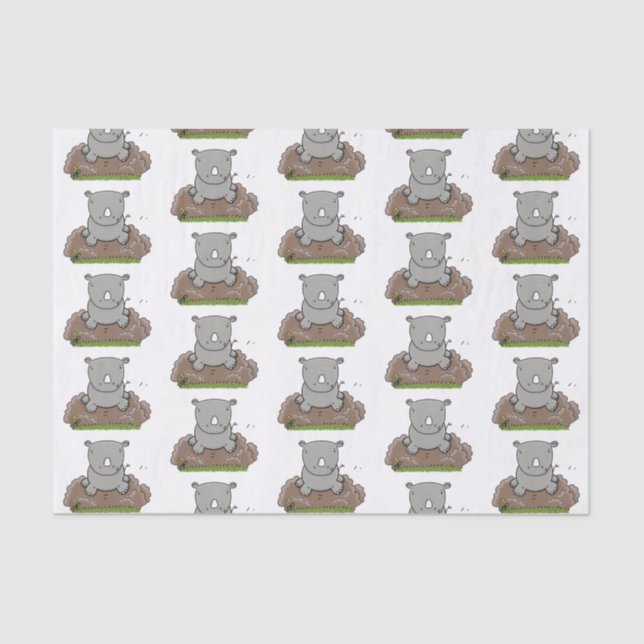 Cute baby rhino cartoon illustration tissue paper (Front)