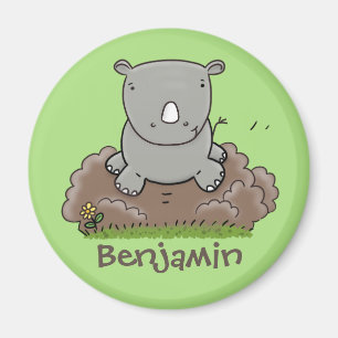 Cute baby rhino green cartoon illustration magnet