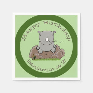 Cute baby rhino green cartoon illustration napkin