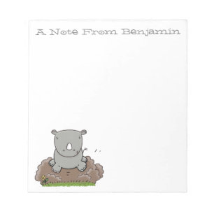 Cute baby rhino green cartoon illustration notepad