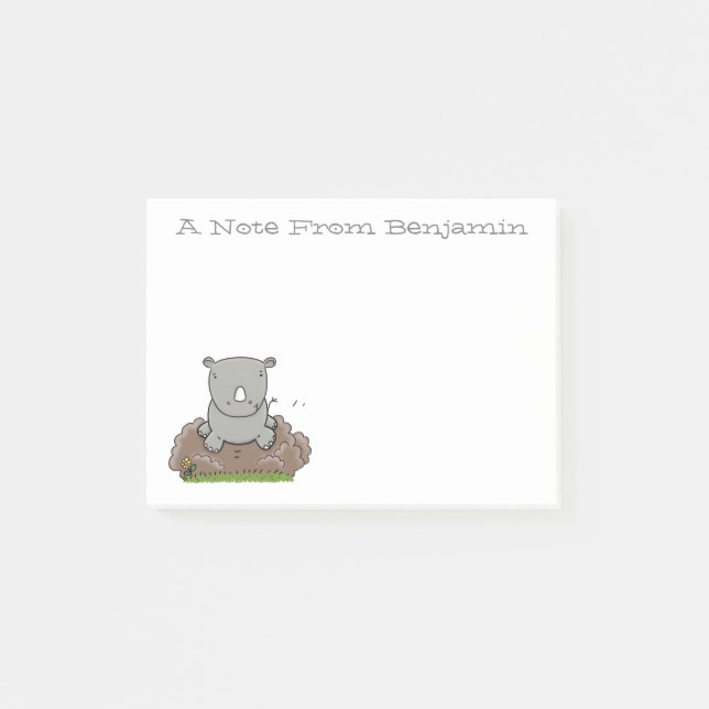 Cute baby rhino green cartoon illustration post-it notes (Front)