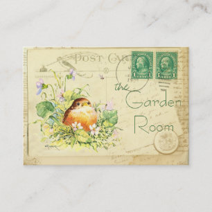 Cute Baby Robin with Violets Business Card