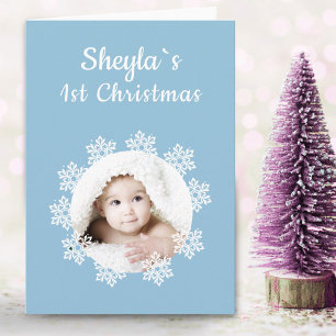 Cute Baby˙s 1st Christmas Snowflake Photo Holiday Card