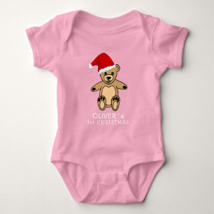 Cute Baby`s First Christmas Teddy Bear Santa Hat B Baby Bodysuit
