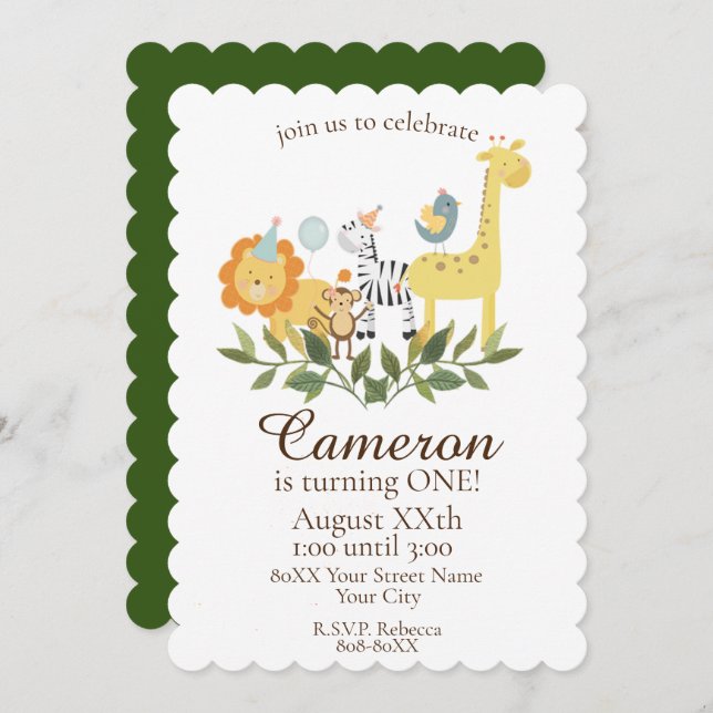 Cute Baby Safari and Zoo Animals Invitation (Front/Back)