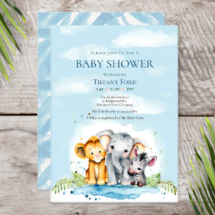 Cute Baby Safari Animal Elephant Lion Zebra Shower Invitation