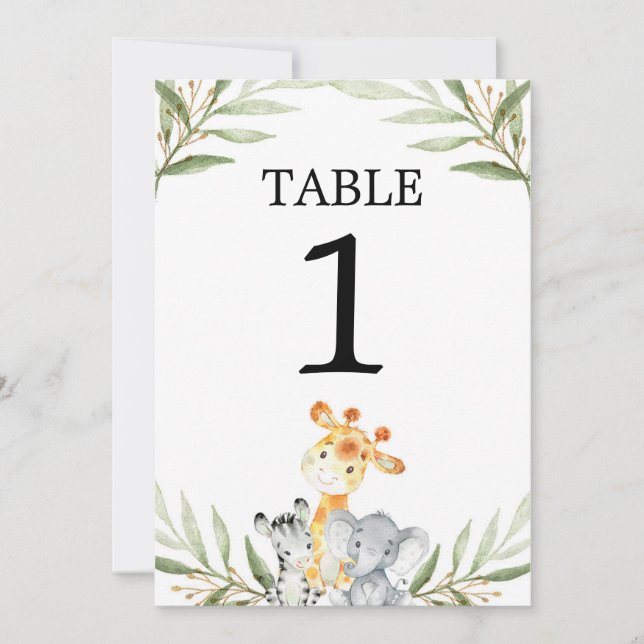 Cute baby safari animals 5"x7" table numbers (Front)