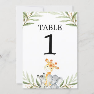 Cute baby safari animals 5"x7" table numbers