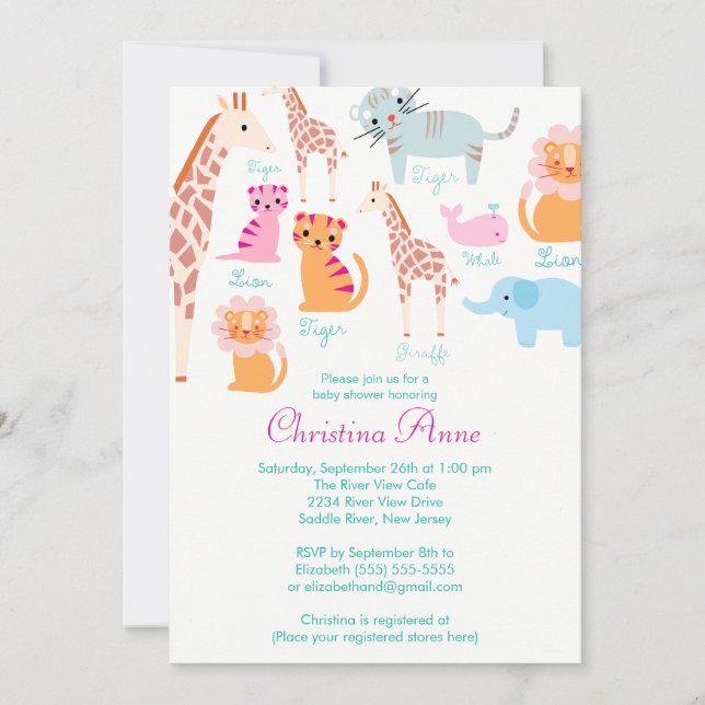 Cute Baby Safari Animals Baby Shower Invitations (Front)