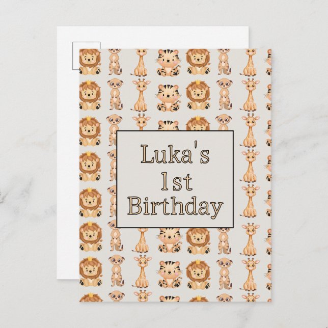 Cute Baby Safari Animals Invitation Postcard (Front/Back)