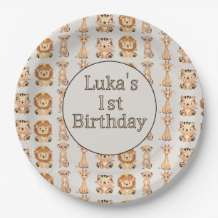 Cute Baby Safari Animals Paper Plate