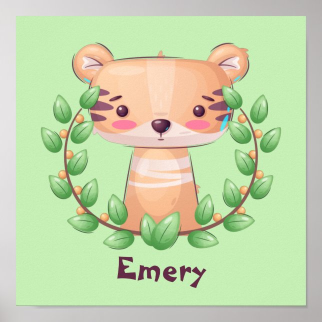 Cute Baby Safari Tiger Personalised Poster (Front)