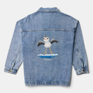 Cute baby sandpiper cartoon illustration denim jacket