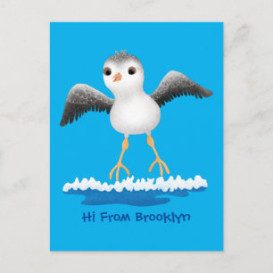 Cute baby sandpiper cartoon illustration postcard