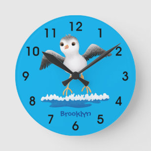 Cute baby sandpiper cartoon illustration round clock