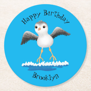 Cute baby sandpiper cartoon illustration round paper coaster