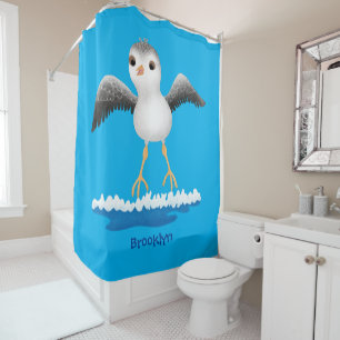 Cute baby sandpiper cartoon illustration shower curtain