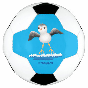 Cute baby sandpiper cartoon illustration soccer ball