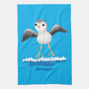 Cute baby sandpiper cartoon illustration tea towel