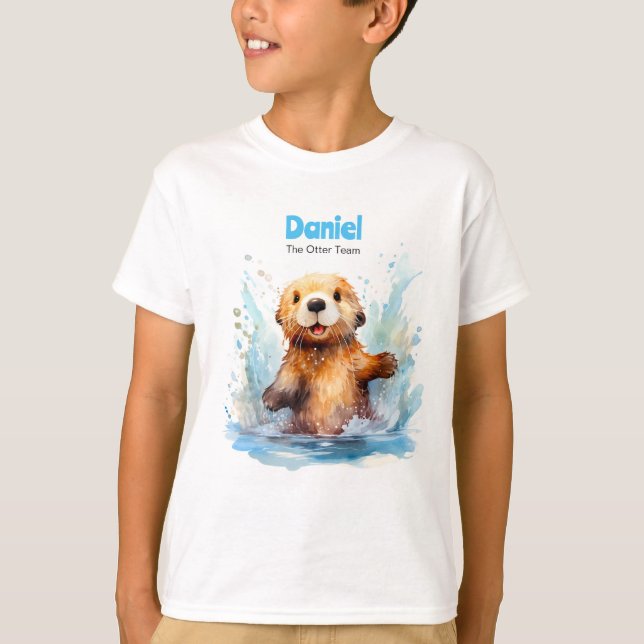 Cute Baby Sea Otter in Water Splashes Personalised T-Shirt (Front)