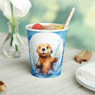 Cute Baby Sea Otter in Water Splashes Personalized Paper Cups