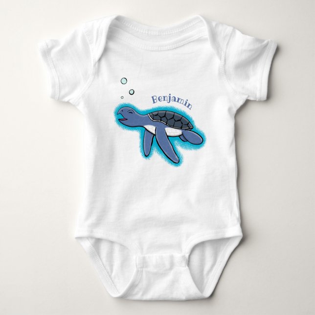 Cute baby sea turtle cartoon illustration baby bodysuit (Front)