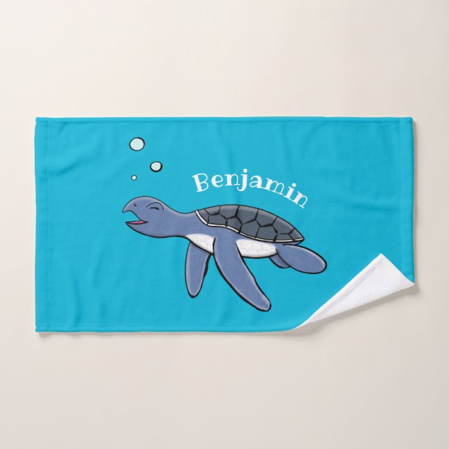 Cute baby sea turtle cartoon illustration bath towel set (Hand Towel)