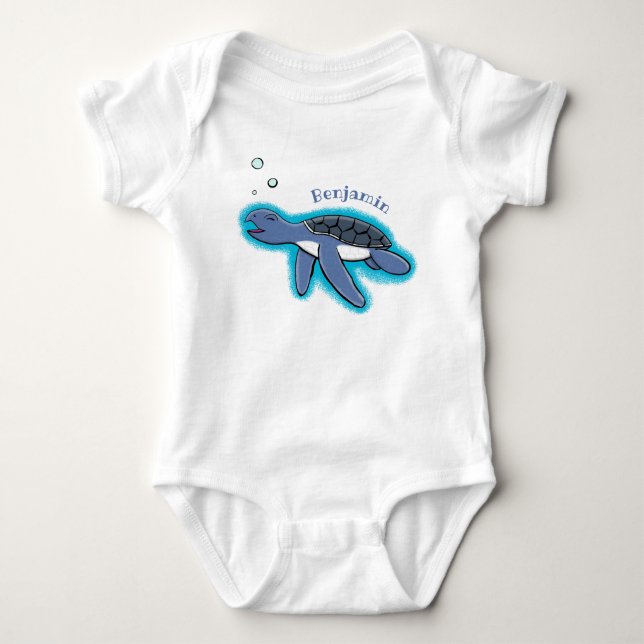Cute baby sea turtle cartoon illustration bodysuit (Front)
