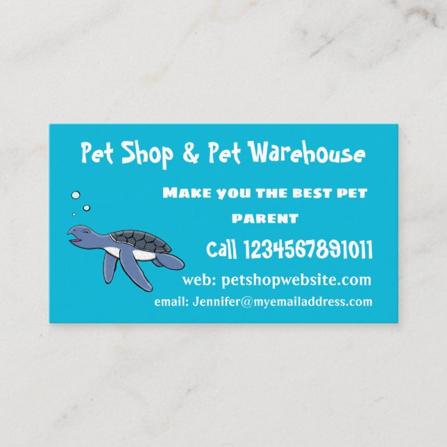 Cute baby sea turtle cartoon illustration business card (Front)