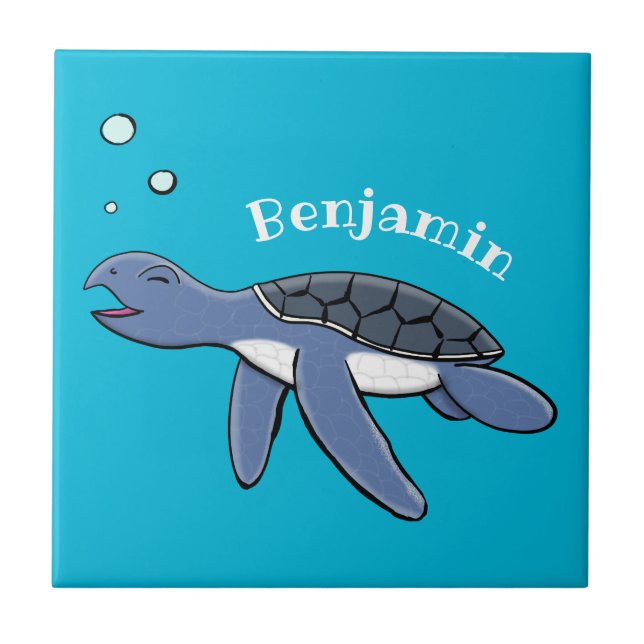 Cute baby sea turtle cartoon illustration ceramic tile (Front)